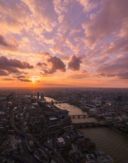 View of London with sunset and clouds above