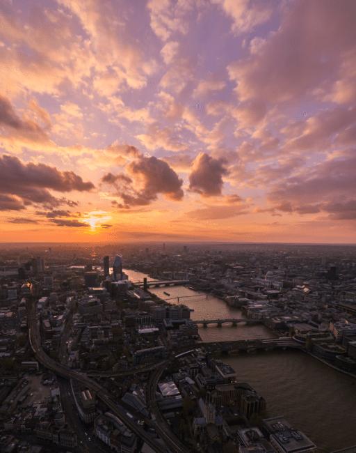 View of London with sunset and clouds above